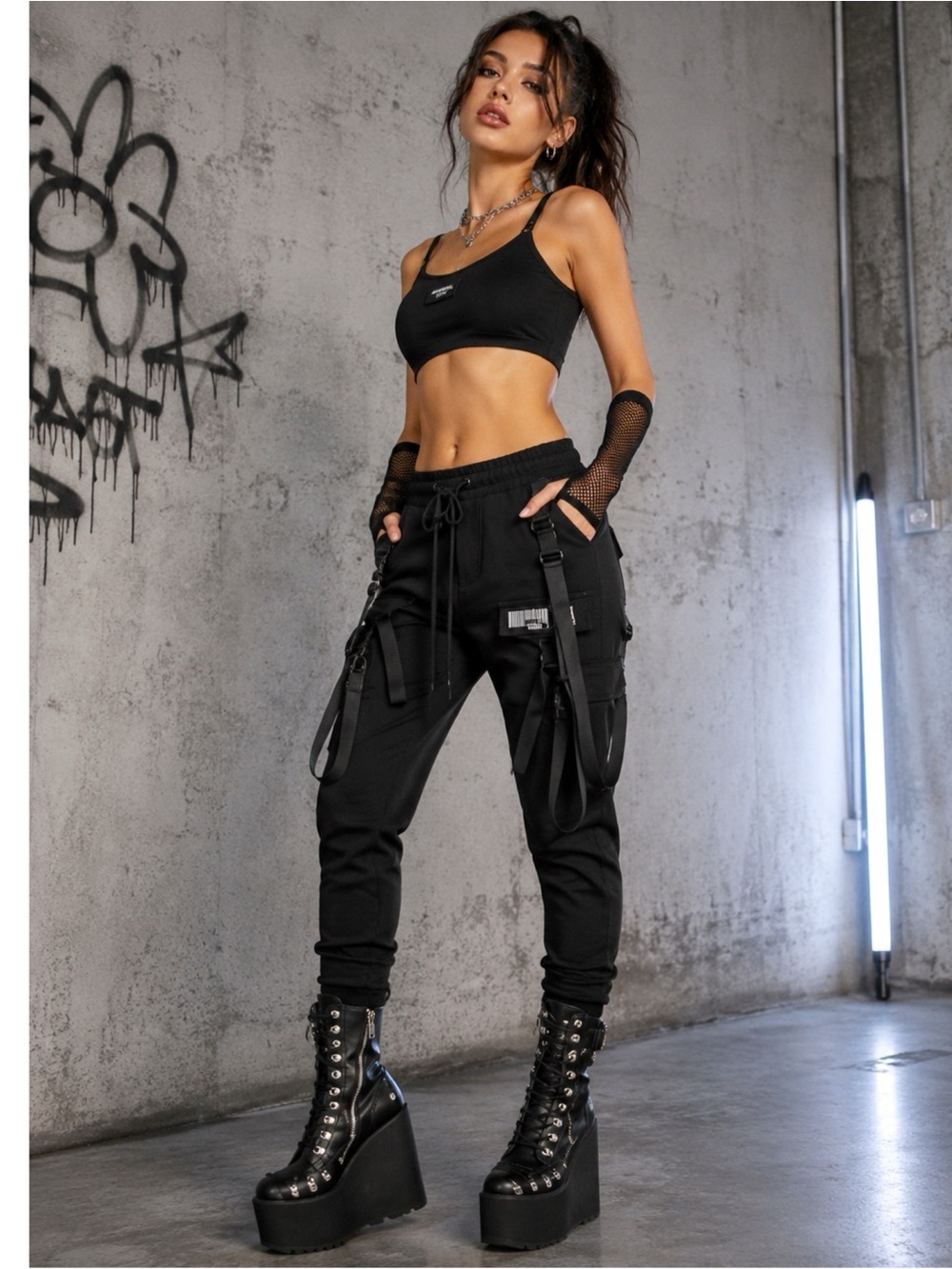 Club Exx Digital blaze reflective cargo joggers with suspenders Med